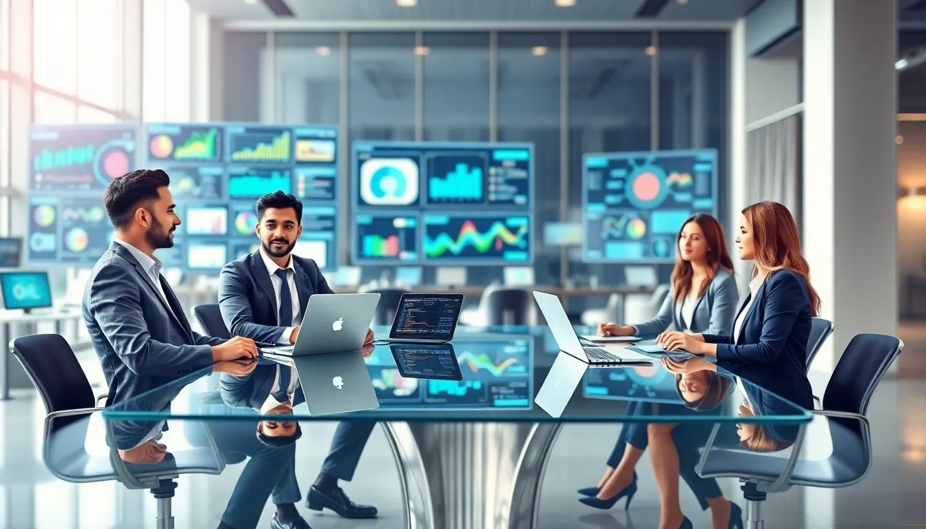 diverse professionals collaborating in a modern office setting.