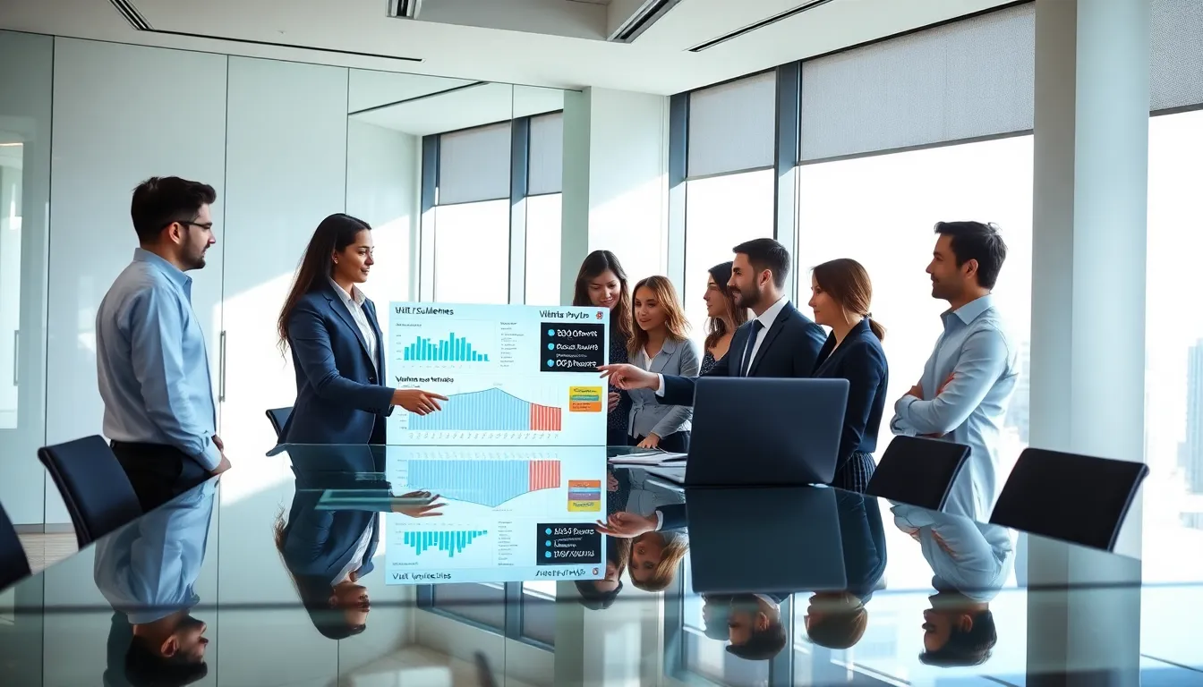 cybersecurity team discussing vulnerability management in a modern office.